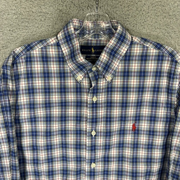 Ralph Lauren Shirt Mens Medium Multicolor Plaid Slim Fit Button Down Stretch - Picture 1 of 6
